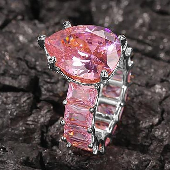 🎁 Crystal Clear Pure Colorful Water Drop Zircon Pear Rings for Women, PD562 - Picture 1 of 2